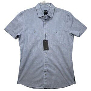 Armani Exchange Mens Fitted Casual Short Sleeve Button-Up Shirt Size M Blue